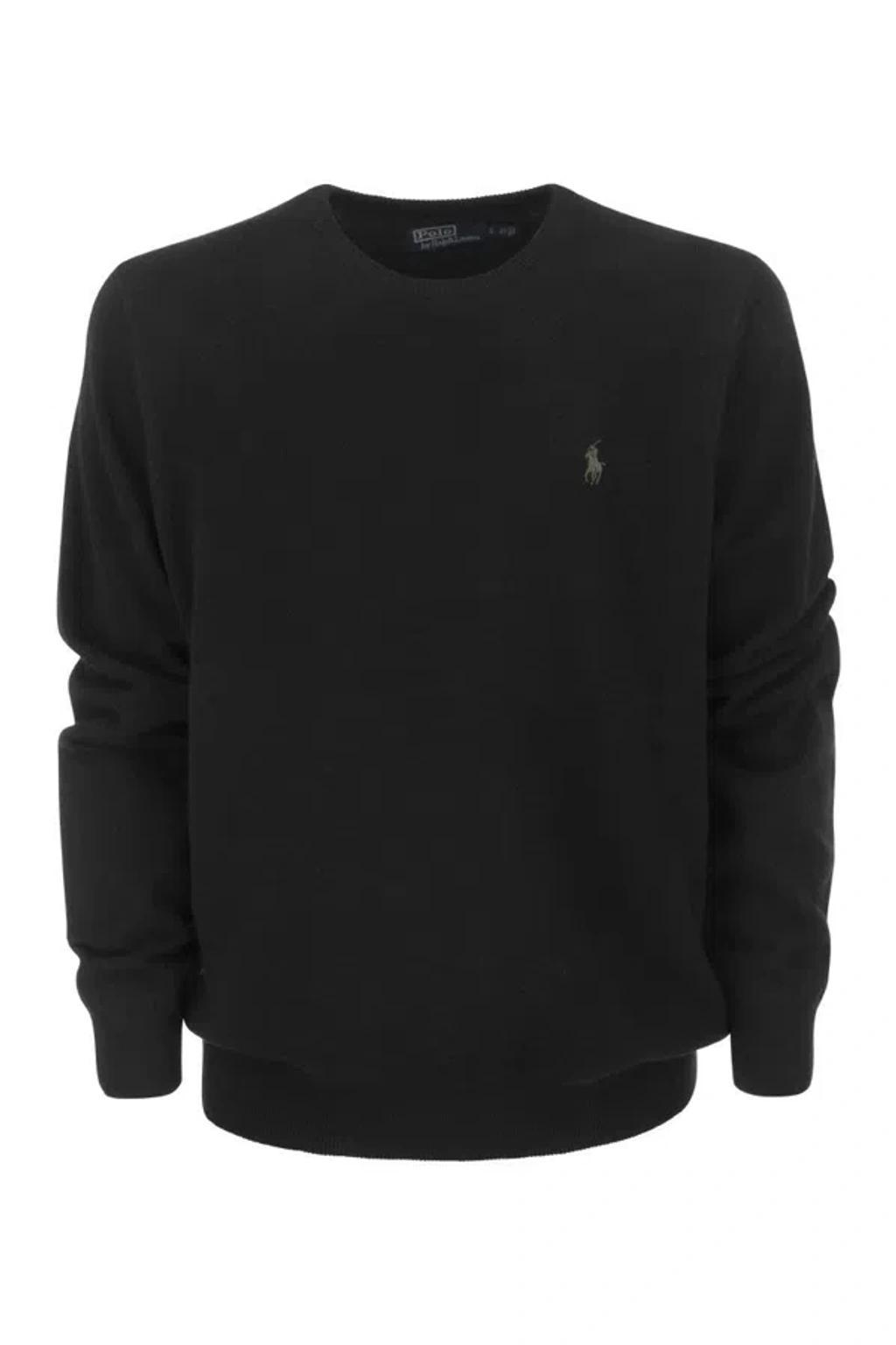 Crew Neck Wool Sweater In Black Product Image