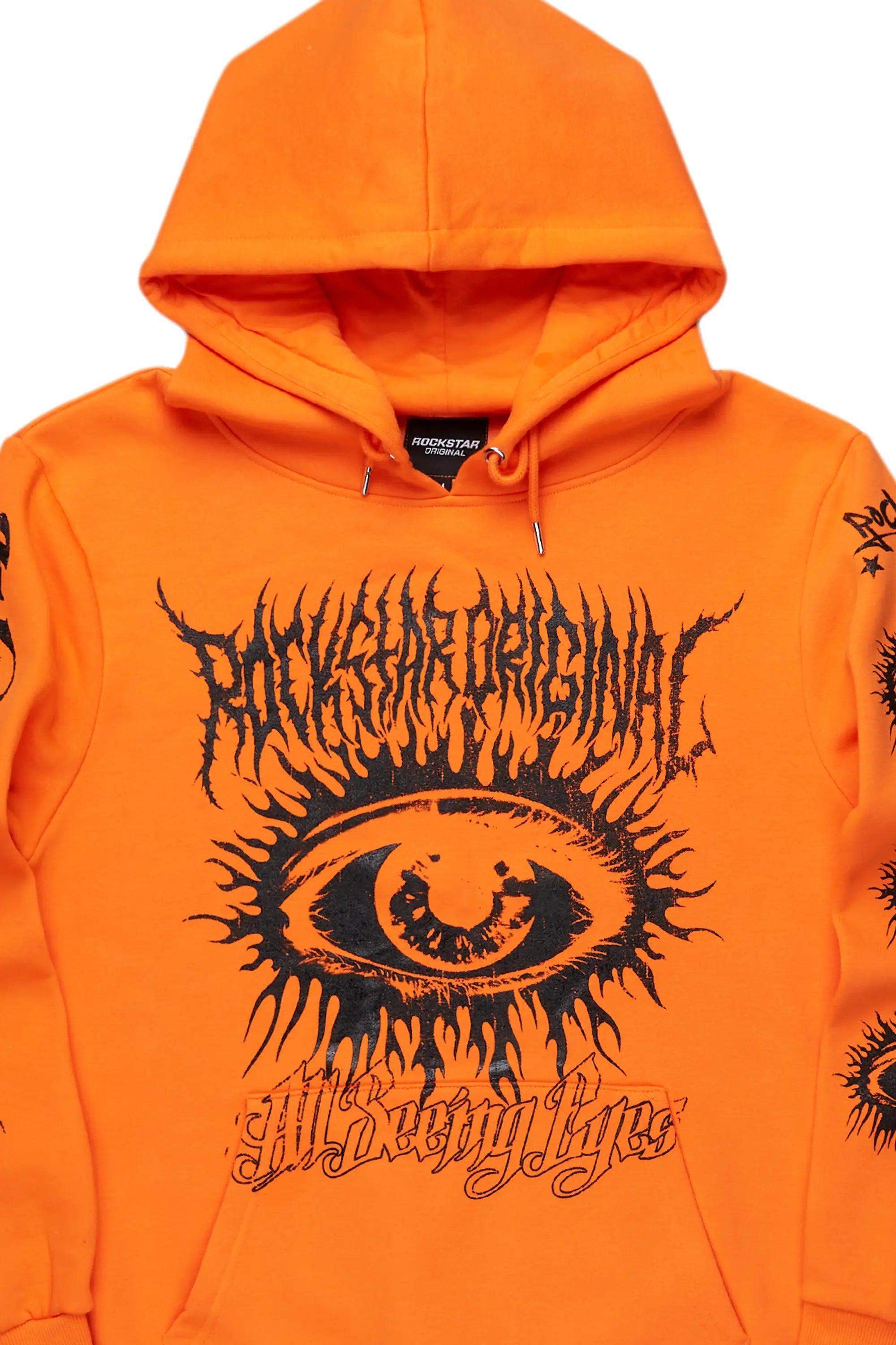 All Seeing Eyes Orange Graphic Hoodie Male Product Image