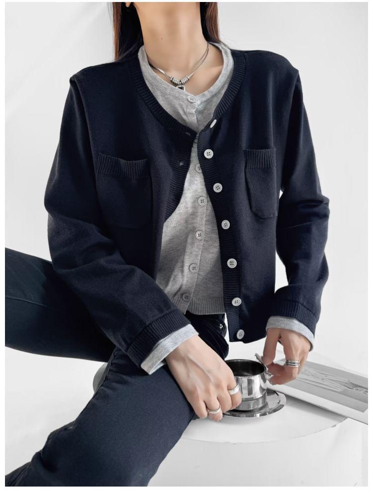 Crewneck Two Tone Button-Up Crop Jacket Product Image