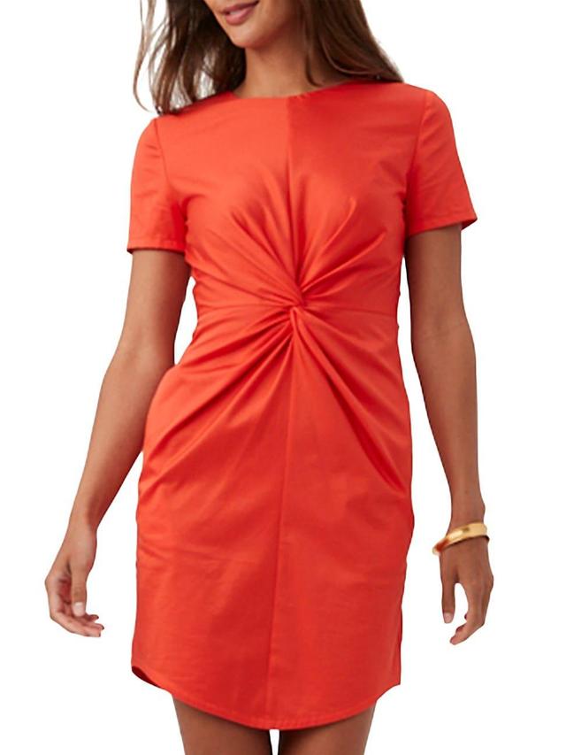 Trina Turk Organic Cotton Round Neck Short Sleeve Twist Front Detail Sheath Dress Product Image