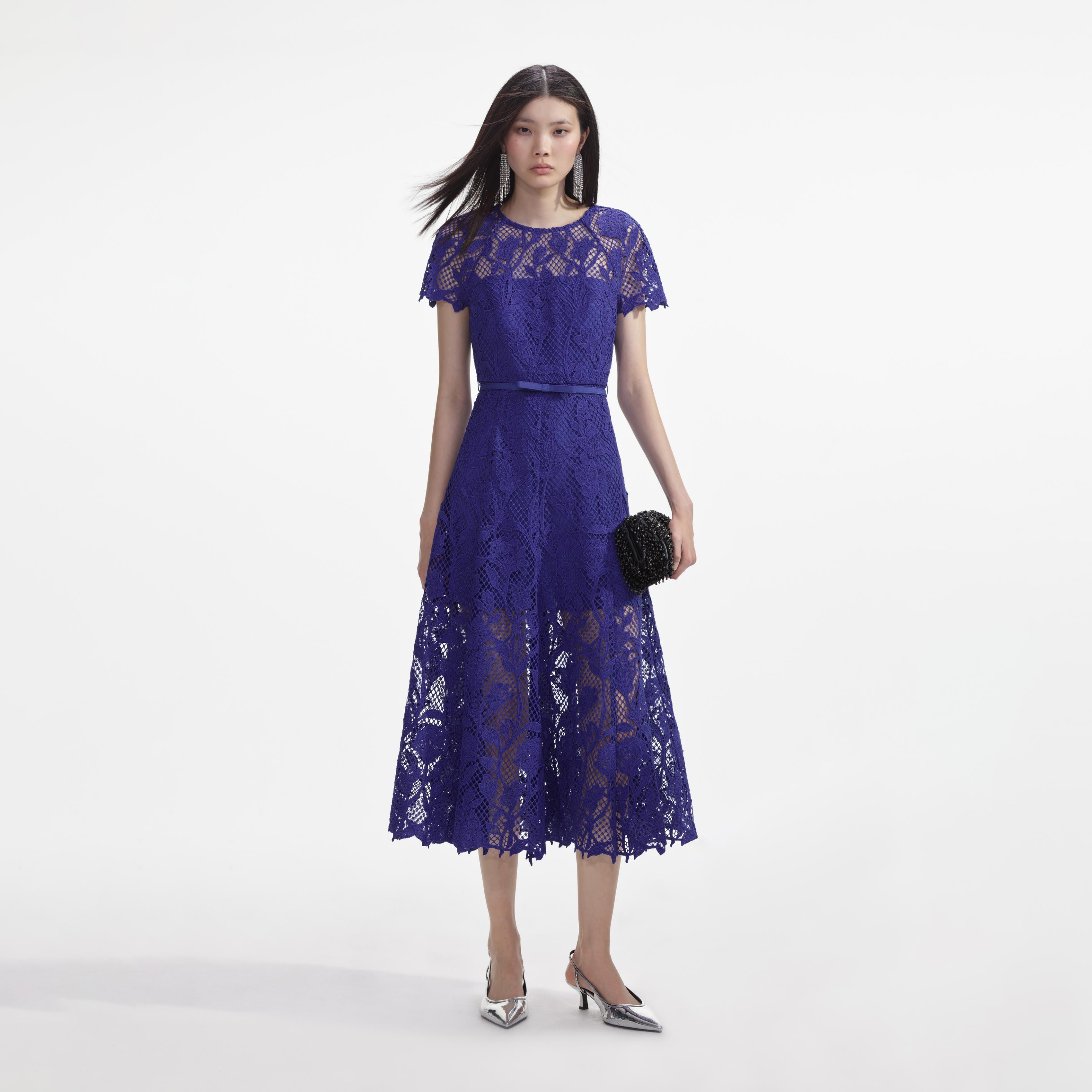 Cobalt Lace Midi Dress Product Image