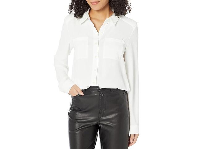 Calvin Klein Long Sleeve Button Front with Collar (Soft ) Women's Clothing Product Image