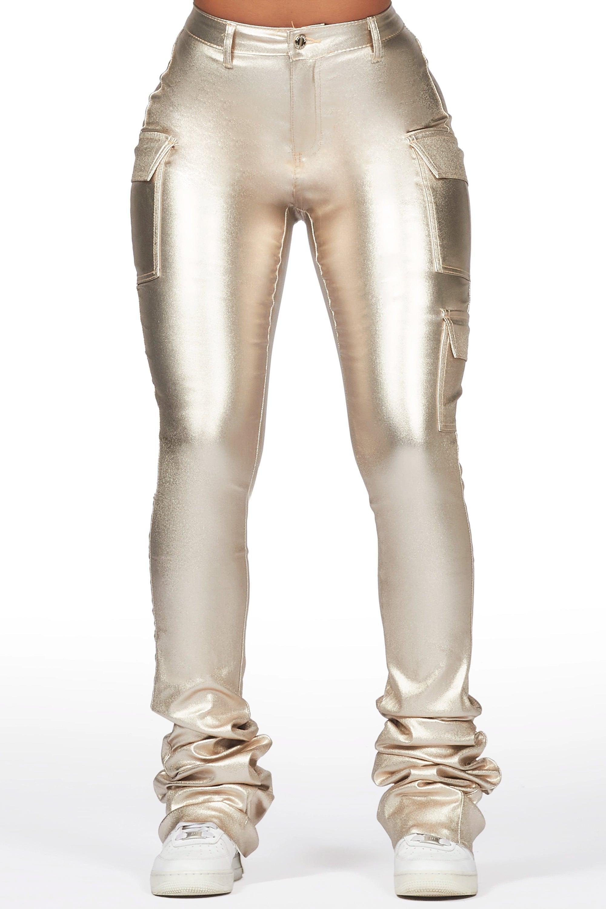 Vixen Metallic Gold Cargo Super Stacked Pant Female Product Image