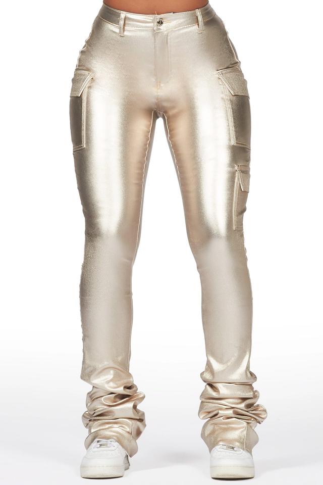 Vixen Metallic Gold Cargo Super Stacked Pant Female Product Image