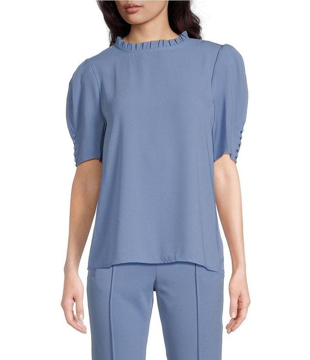 Calvin Klein Ruffle Mock Neckline Short Sleeve Blouse Product Image