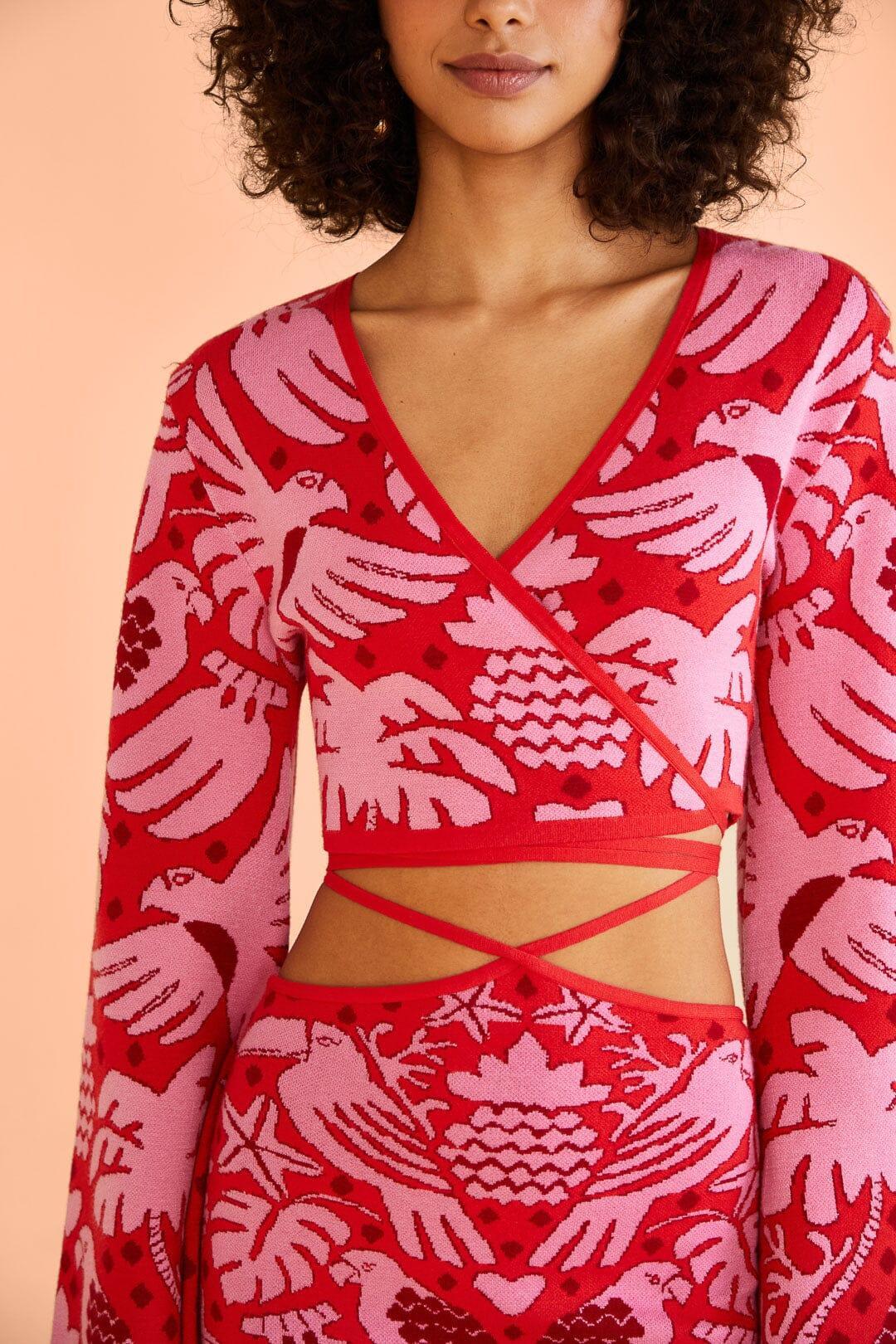 Red Jungle Scarf Knit Top Product Image