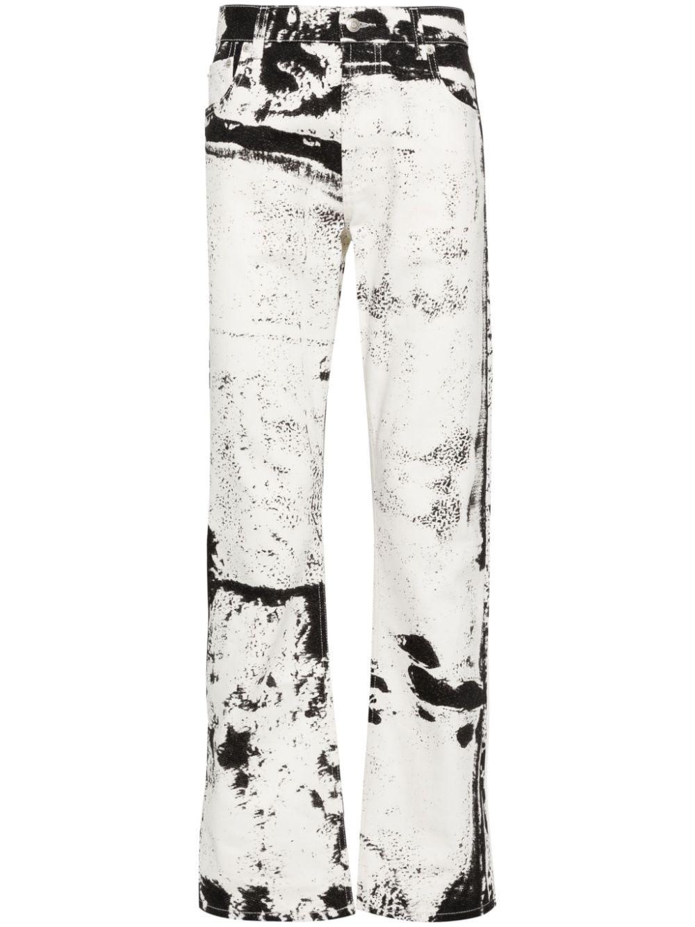 Abstract-print Straight-leg Jeans In White Product Image