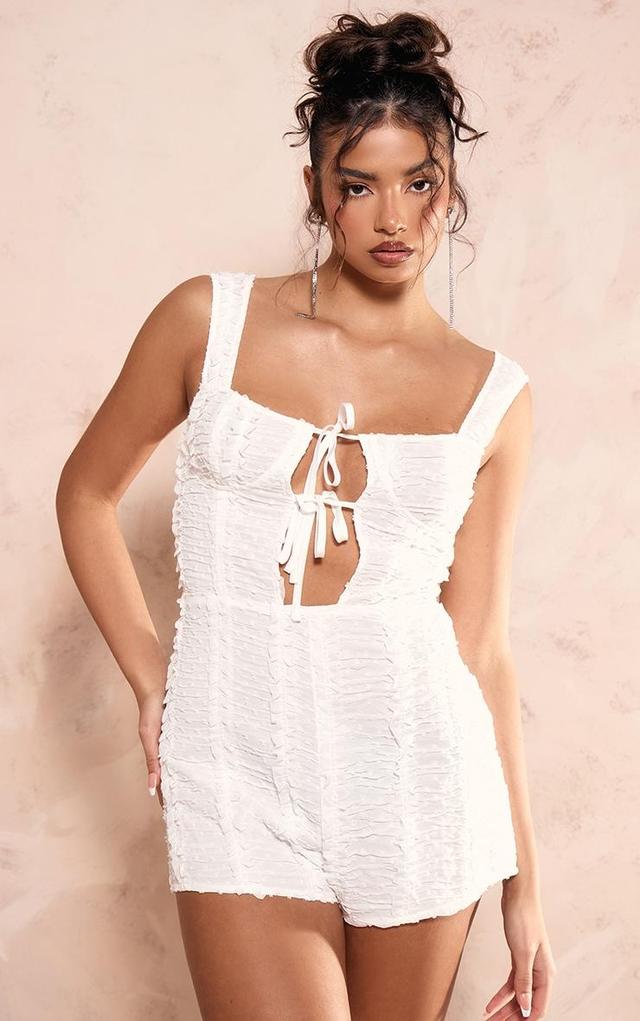 White Dobby Textured Underwired Sleeveless Romper Product Image