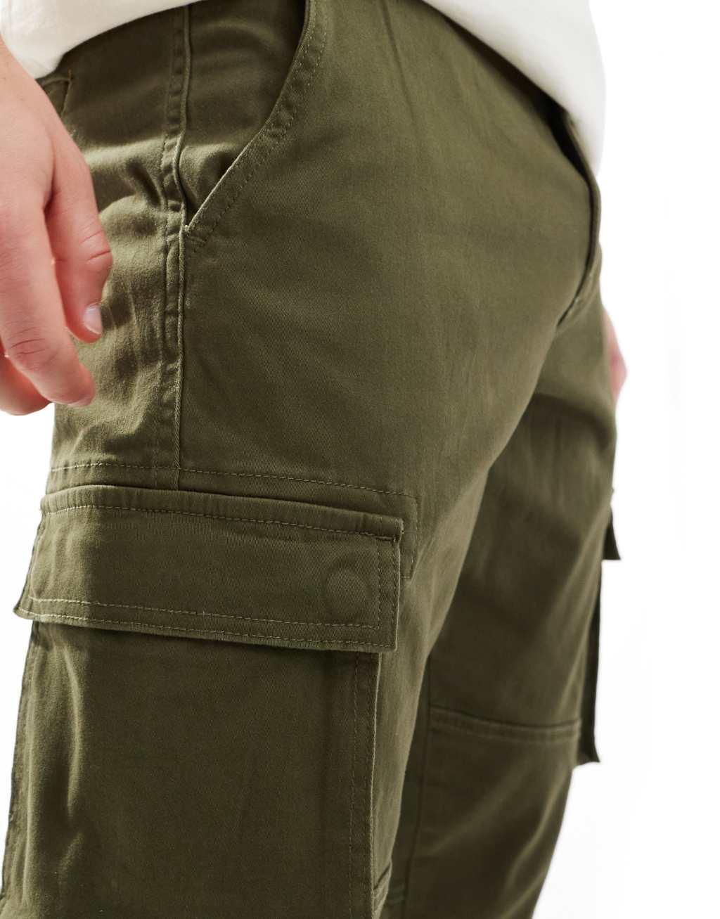 ONLY & SONS tapered fit cargo pants with cuffed bottom in khaki Product Image