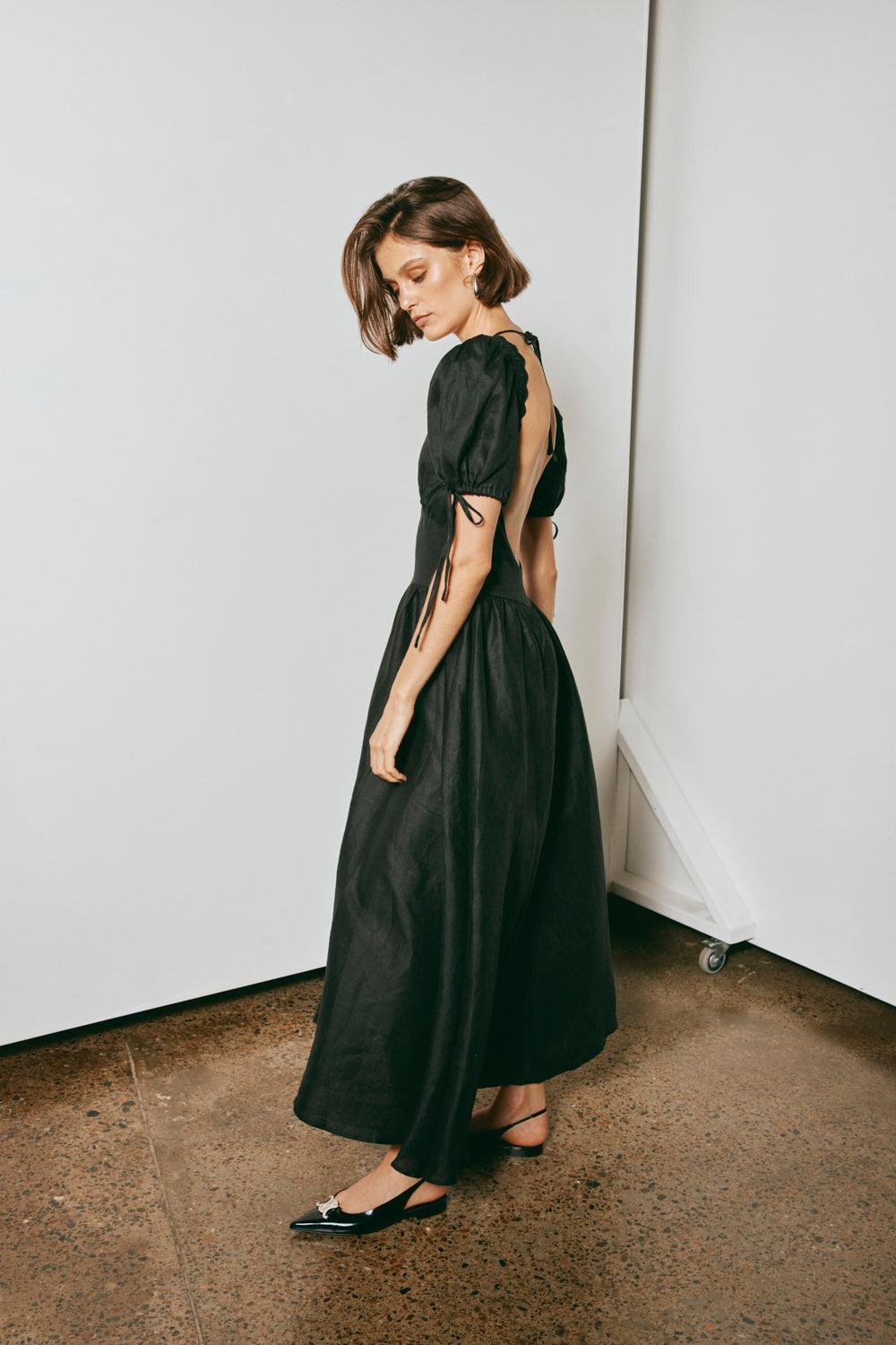 Paradiso Linen Midi Dress Black Product Image