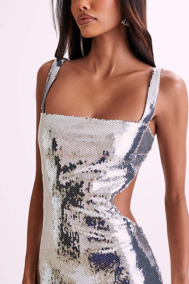 Adoria Sequin Cut Out Maxi Dress - Silver Product Image