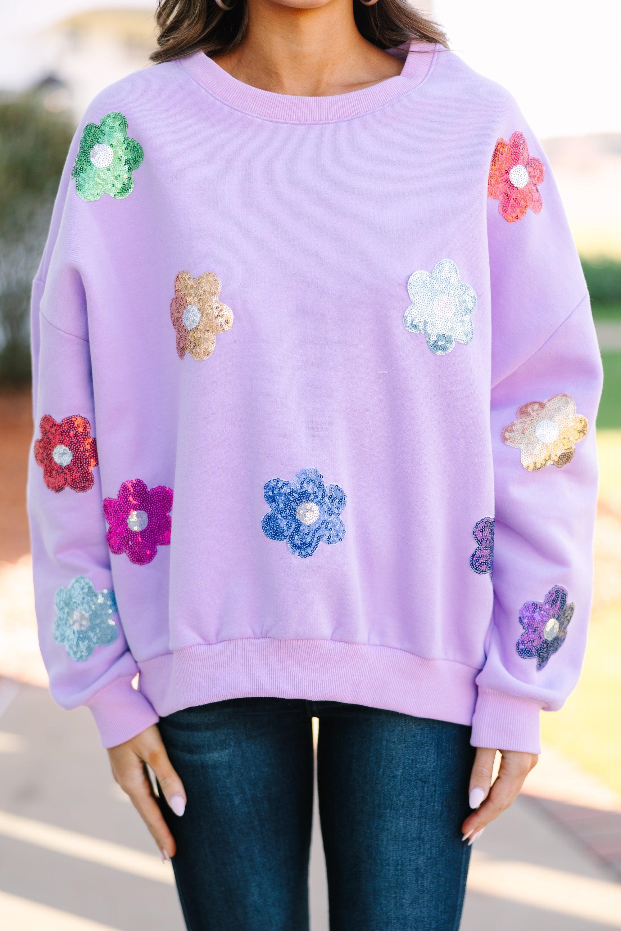 Just My Type Lavender Purple Floral Sweatshirt Female Product Image