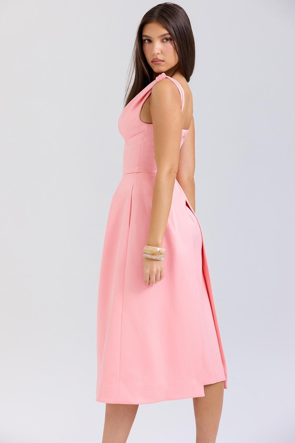 Paloma Peach Satin Pleated Midi Dress Product Image