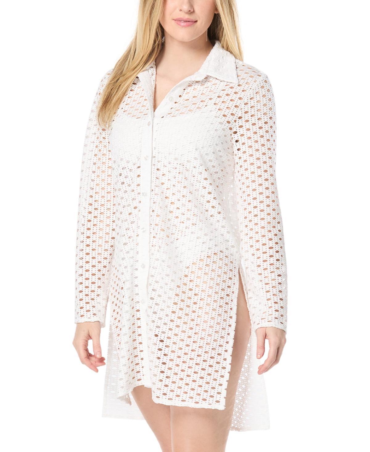 Carmen Marc Valvo Womens Crochet Tunic Swim Cover-Up Product Image