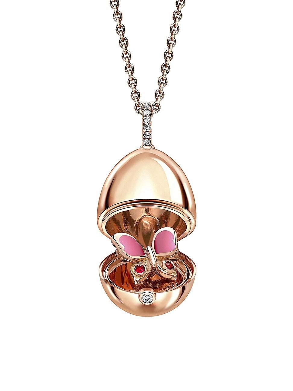 Womens Essence Rose Gold Ruby, Diamond & Pink Lacquer Butterfly Surprise Locket Product Image