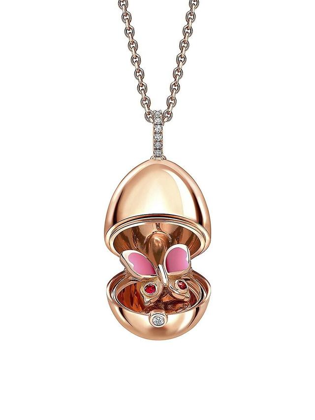 Womens Essence Rose Gold Ruby, Diamond & Pink Lacquer Butterfly Surprise Locket Product Image