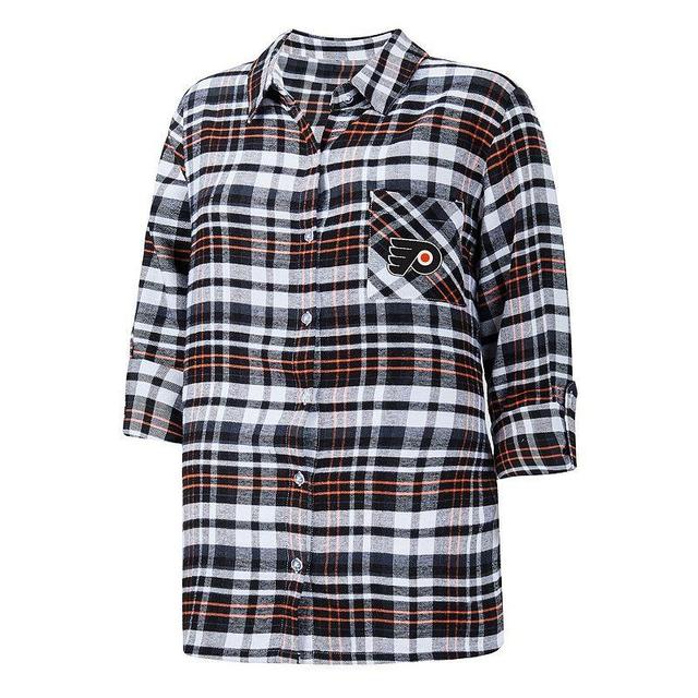 Womens Concepts Sport Black Philadelphia Flyers Mainstay Flannel Full-Button Long Sleeve Nightshirt Product Image