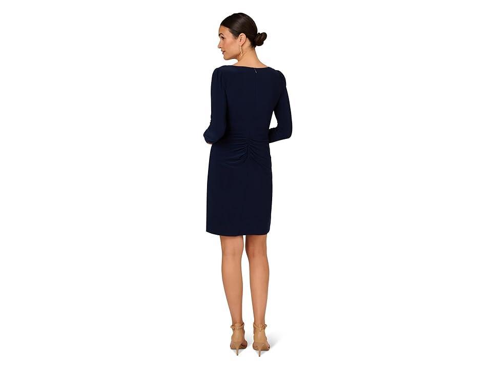 Adrianna Papell Long Sleeve Strecth Jersey Side Draped Dress (Midnight) Women's Dress Product Image