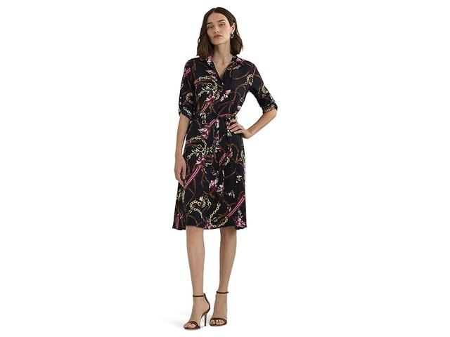 Lauren Ralph Lauren Print Crepe Shirtdress (Navy Multi) Women's Clothing Product Image