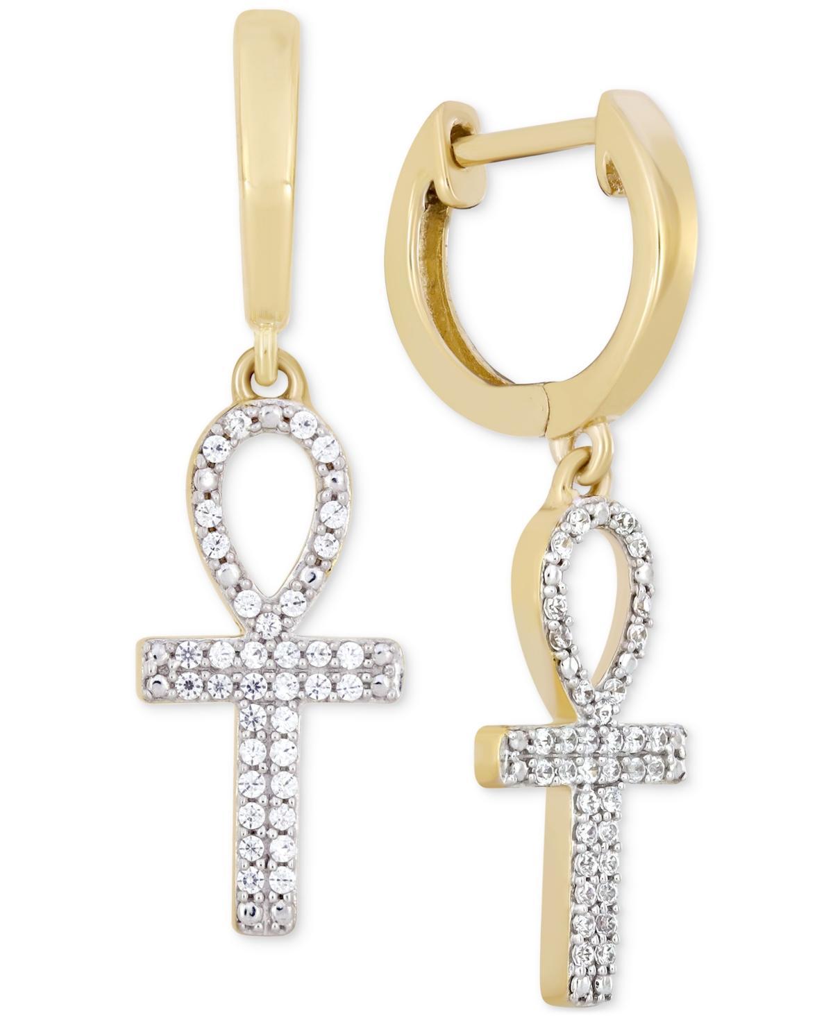 Mens Diamond Ankh Cross Dangle Hoop Earrings (1/6 ct. t.w.) in 10k Gold Product Image