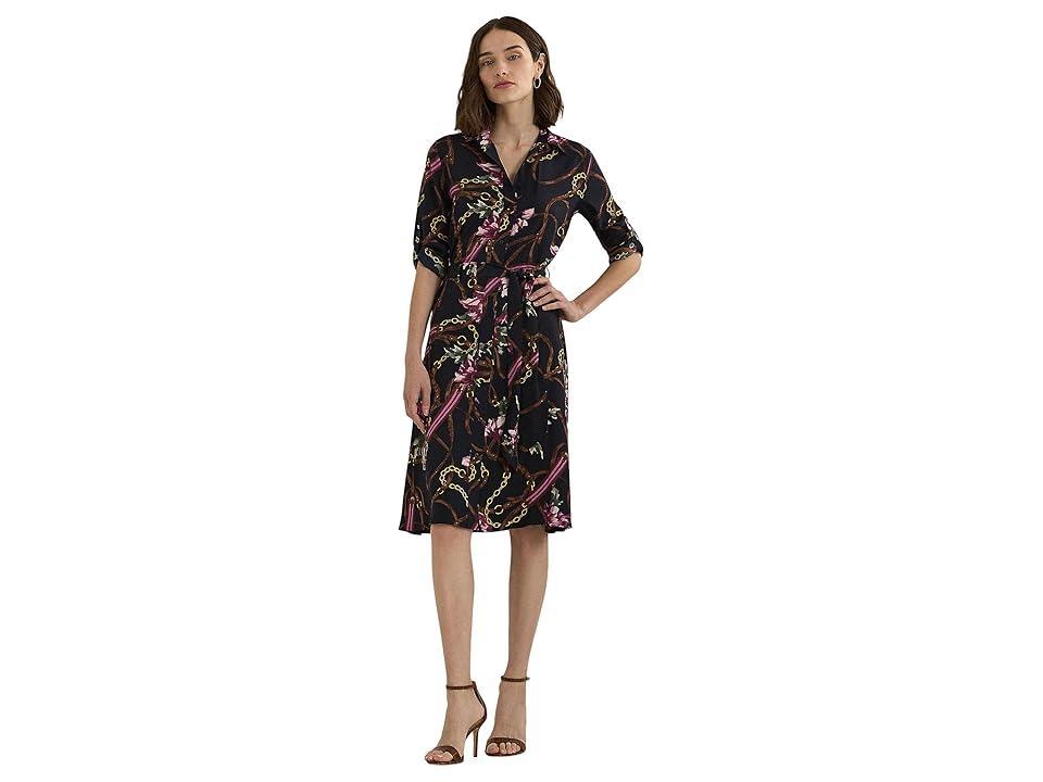 Lauren Ralph Lauren Petite Print Crepe Shirtdress (Navy Multi) Women's Dress product image