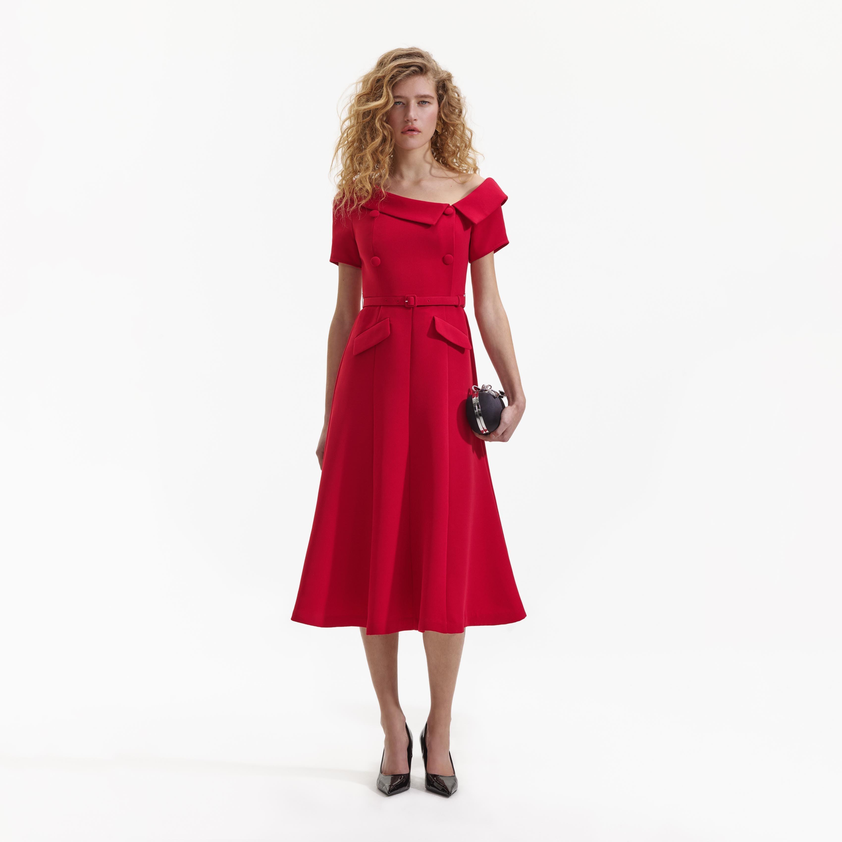 Red Tailored Crepe Midi Dress Product Image