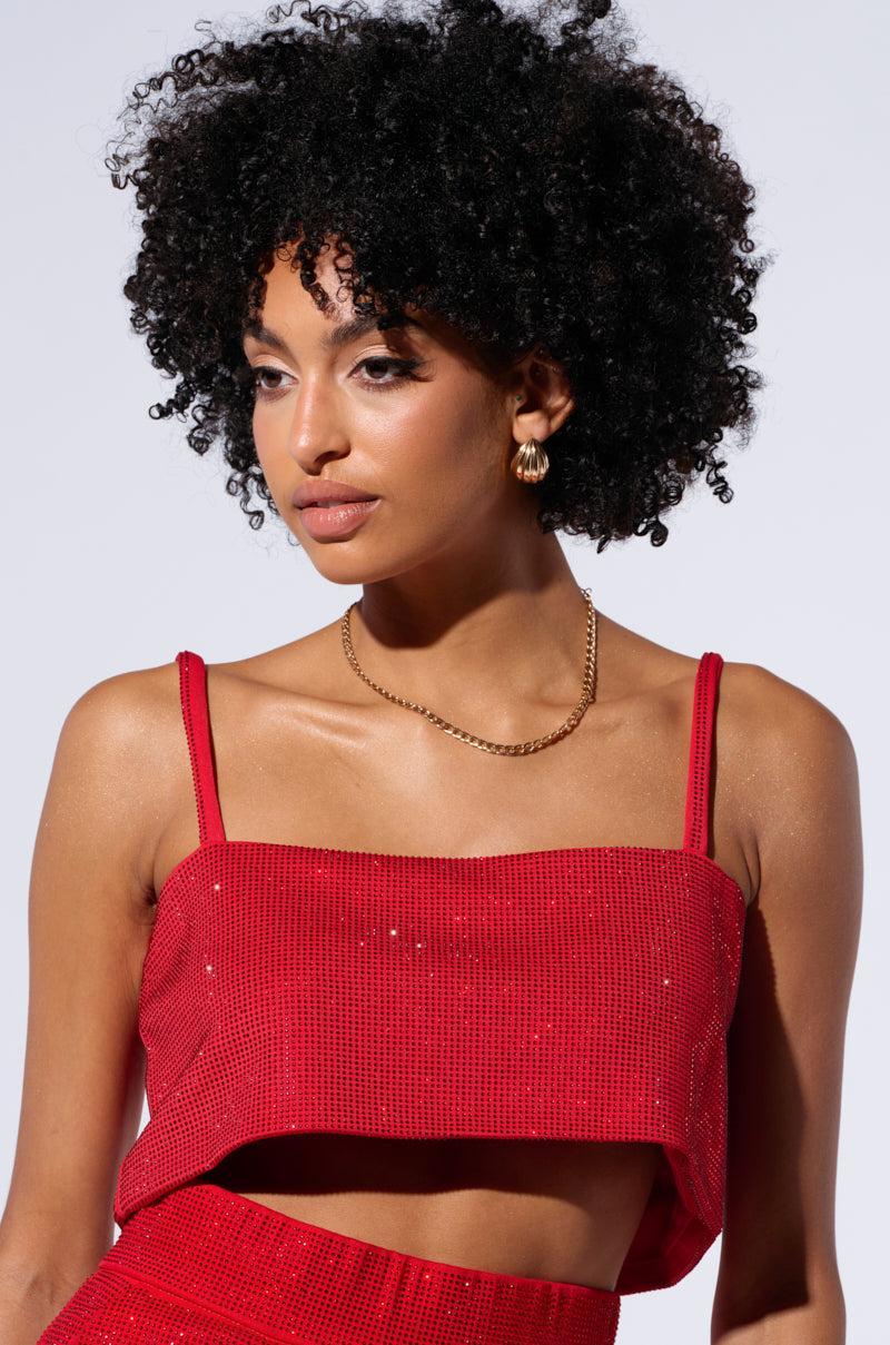 POP STAR HOT FIX RHINESTONE CROP TOP IN RED Product Image