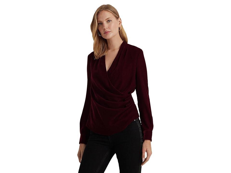 Lauren Ralph Lauren Pleated Velvet Surplice Blouse Velvet) Women's Clothing Product Image