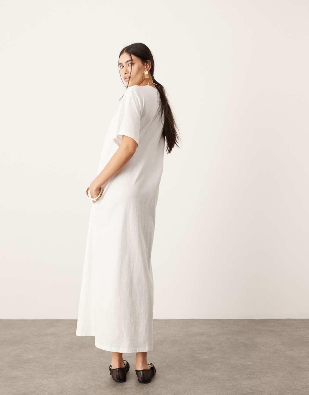 ASOS EDITION premium t-shirt maxi dress with pockets in white Product Image