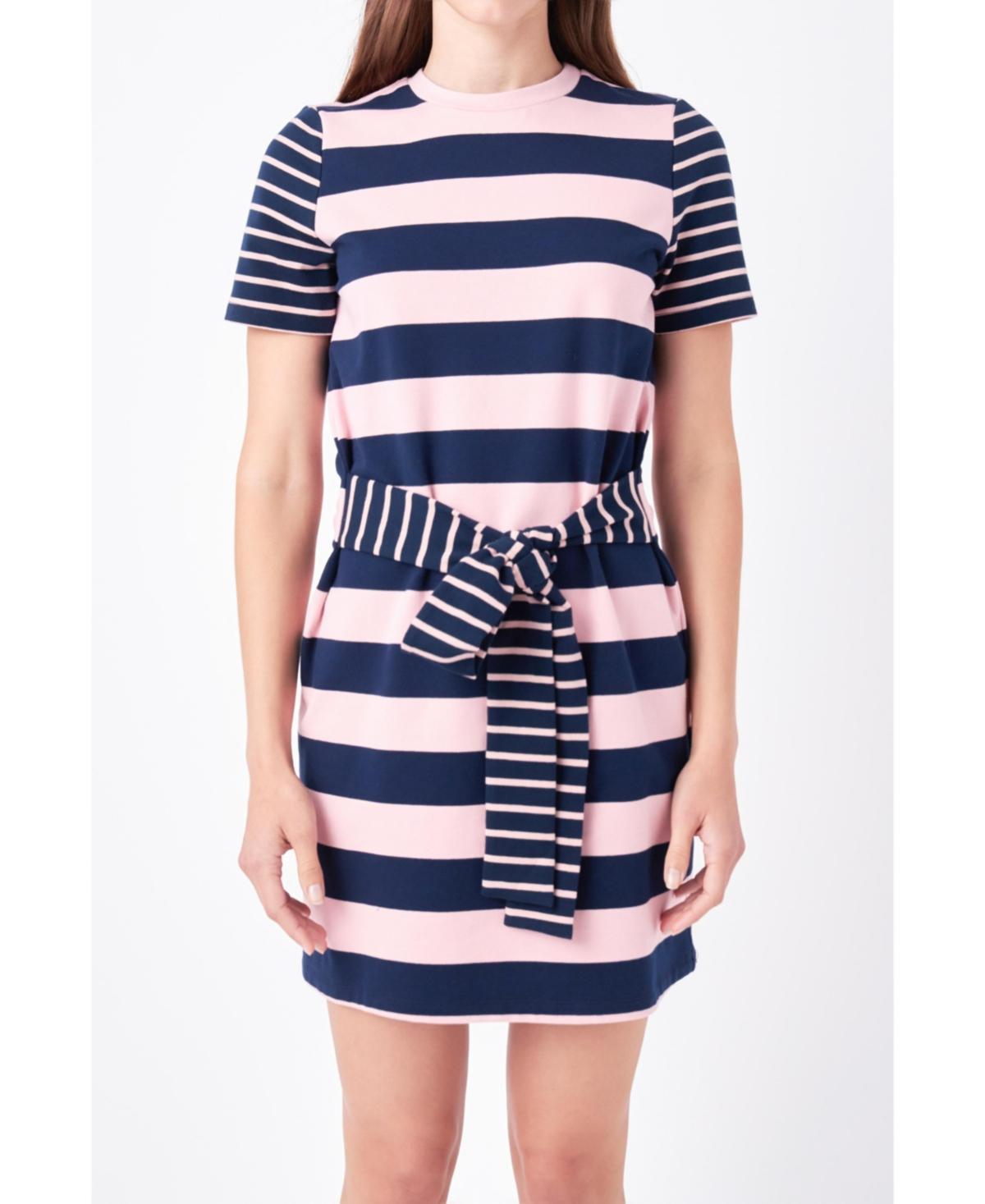 Womens Contrast Stripe Knit Mini Dress - Navy Product Image