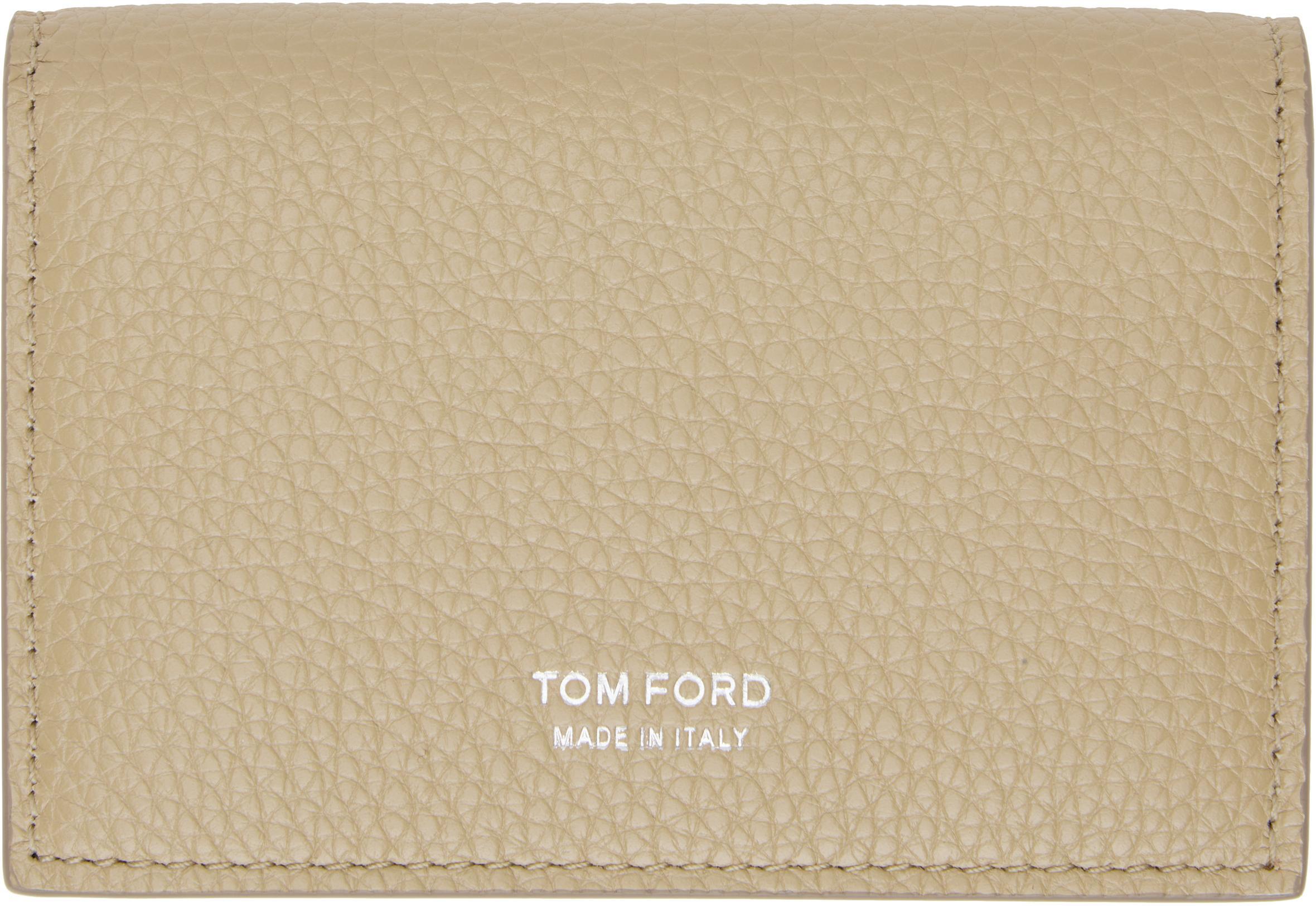 TOM FORD Beige Soft Grain Leather T Line Business Card Holder In Neutral Product Image