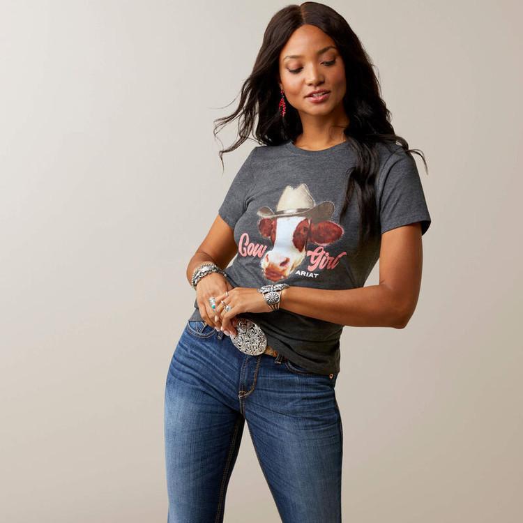 Ariat® Ladies S/S  "Cow Girl" Tee - Black Product Image