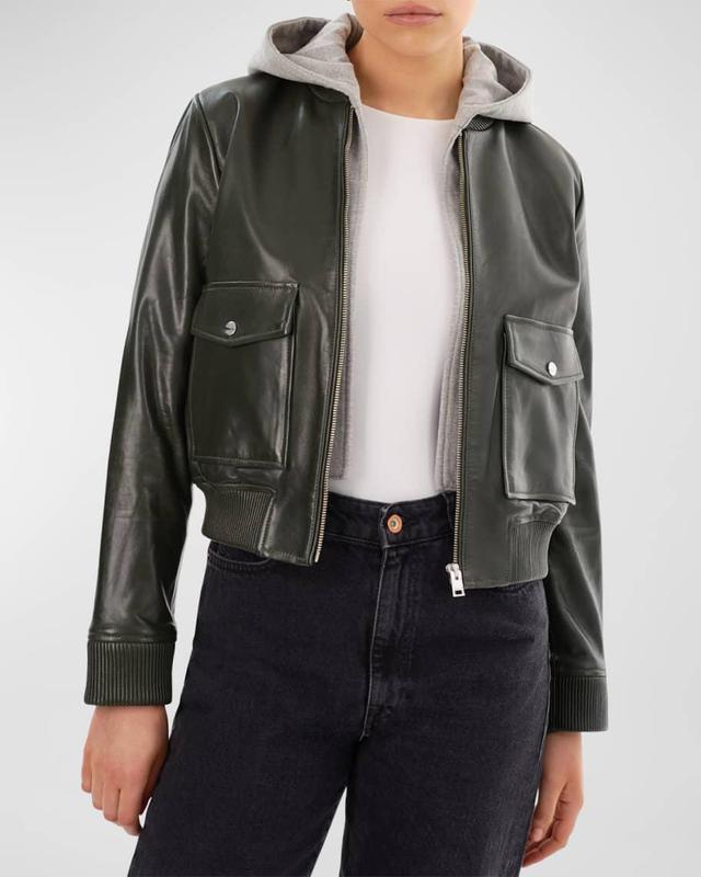 Candace Lamb Leather Bomber Jacket  Product Image