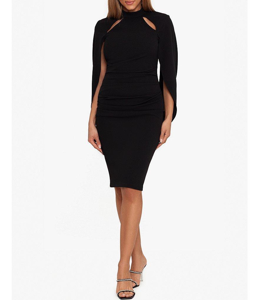 Betsy & Adam Stretch Scuba Crepe Mock Neckline with Cut Outs Drape Back Dress Product Image