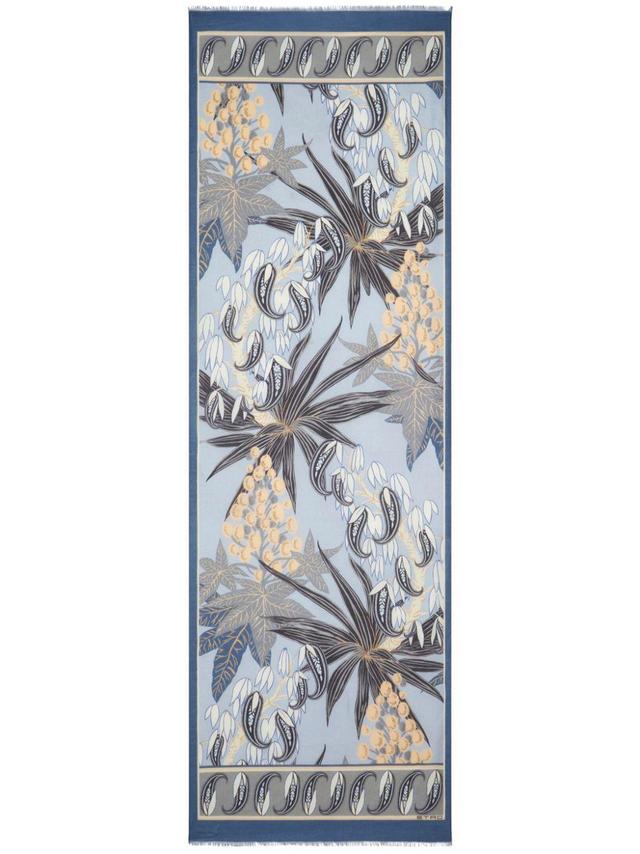 ETRO Frayed Floral-print Scarf In Blue Product Image