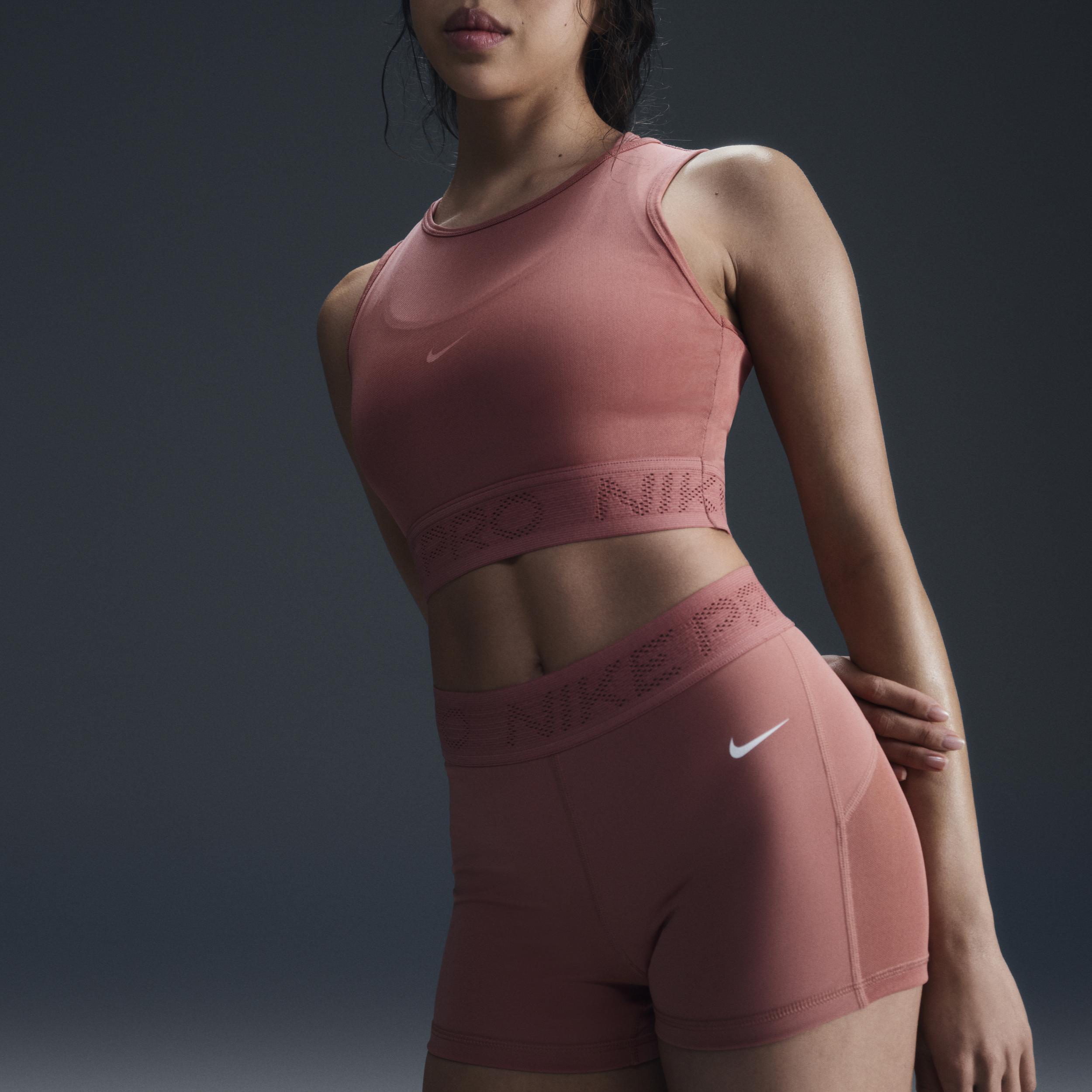 Nike Womens Nike Dri-Fit Medium Rise 3 Mesh Short - Womens Canyon Pink/White Product Image