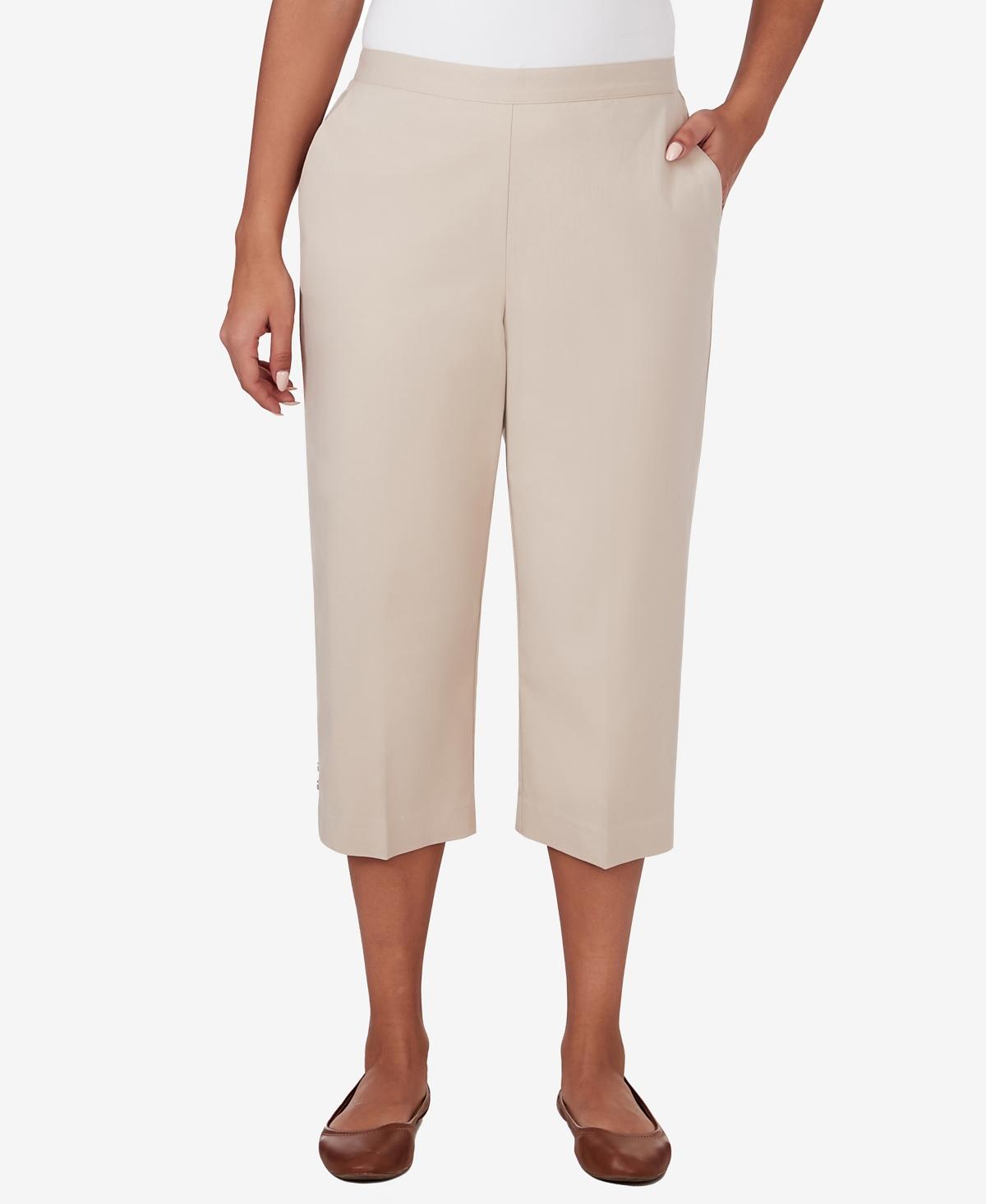 Alfred Dunner Womens Classic Neutrals Pull On Button Hem Twill Capri Pants Product Image