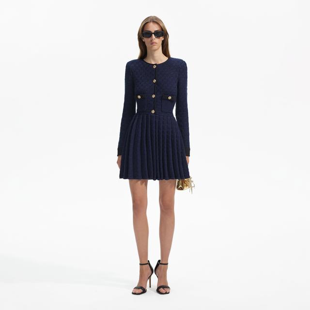 Navy Weave Knit Mini Dress Product Image