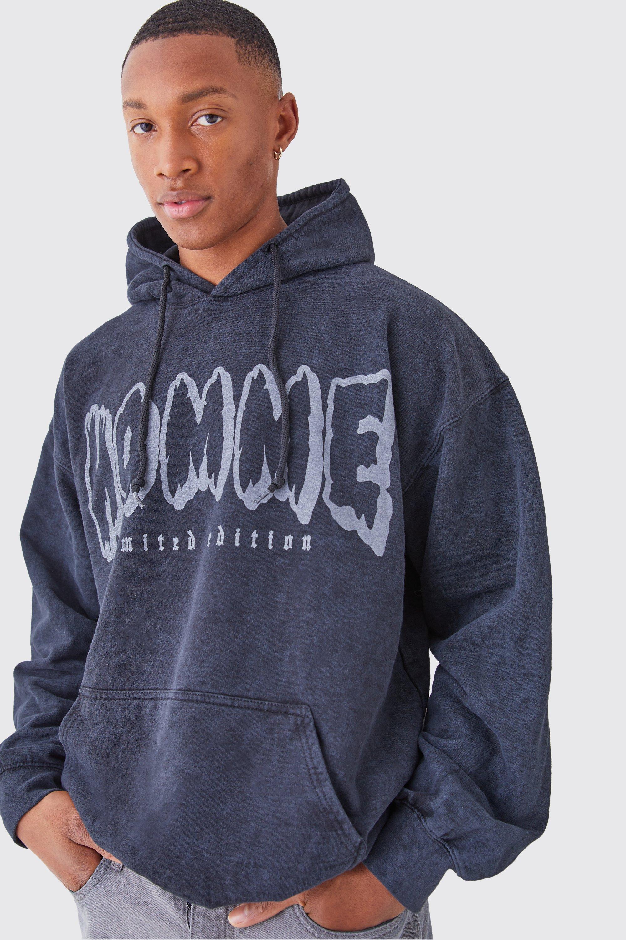 Oversized Acid Wash Graphic Hoodie | boohooMAN USA Product Image