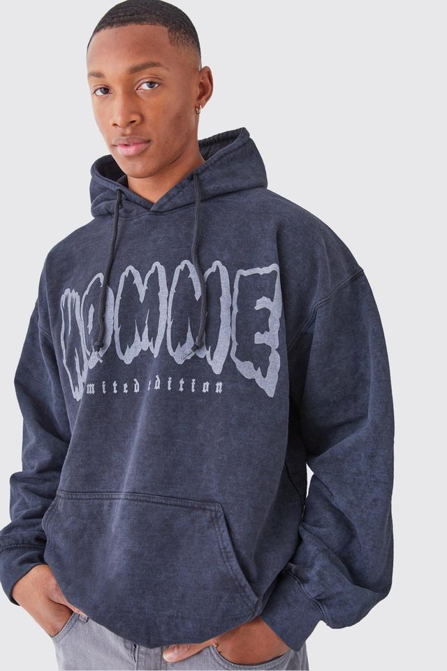 Oversized Acid Wash Graphic Hoodie | boohooMAN USA Product Image