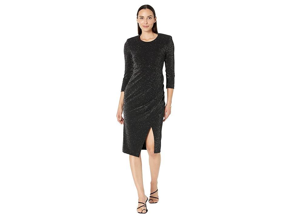 Calvin Klein Long Sleeve Ruched Midi Dress (Black) Women's Dress Product Image