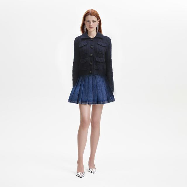 Navy Knit Collar Cardigan Product Image