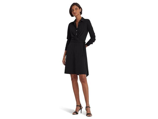 LAUREN Ralph Lauren Stretch Jersey Shirtdress (Black) Women's Clothing Product Image