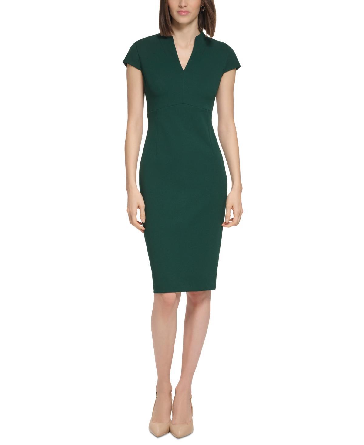 Calvin Klein Womens V-Neck Cap Sleeve Sheath Dress Product Image