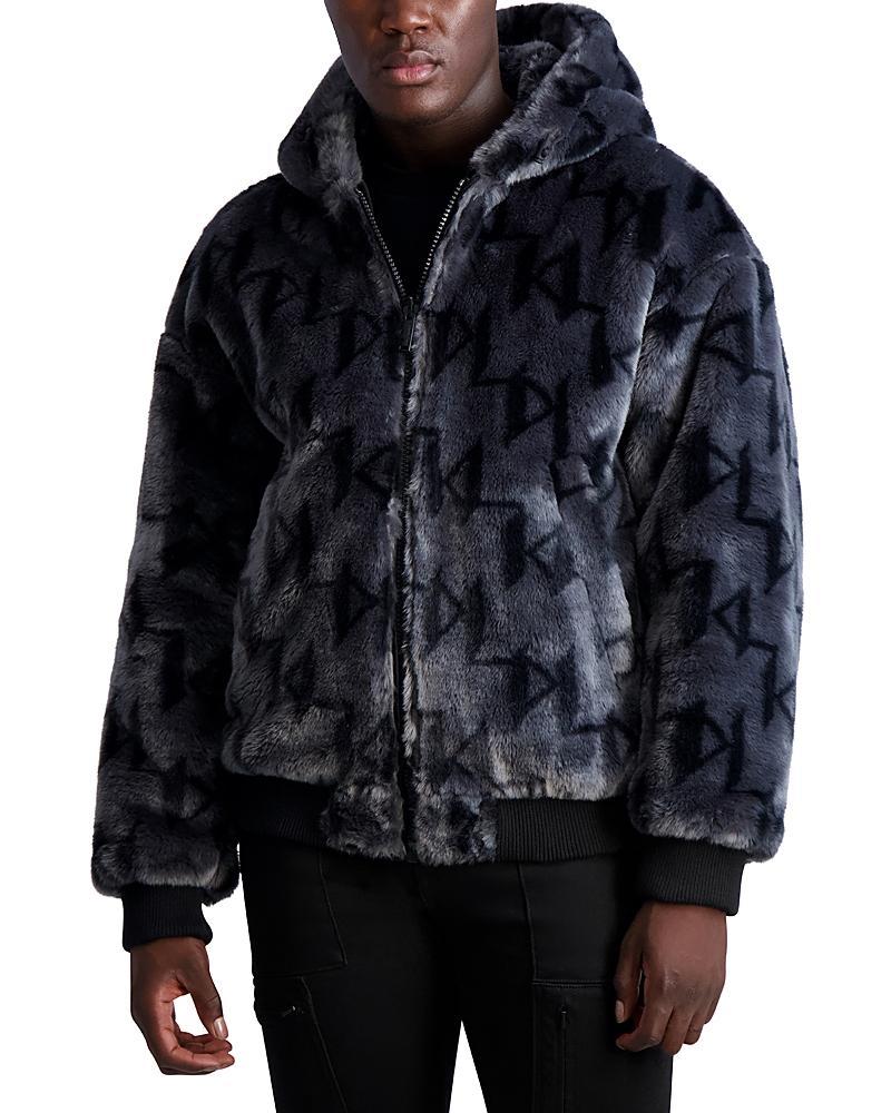 Karl Lagerfeld Paris Faux Fur Reversible Hooded Bomber Jacket Product Image