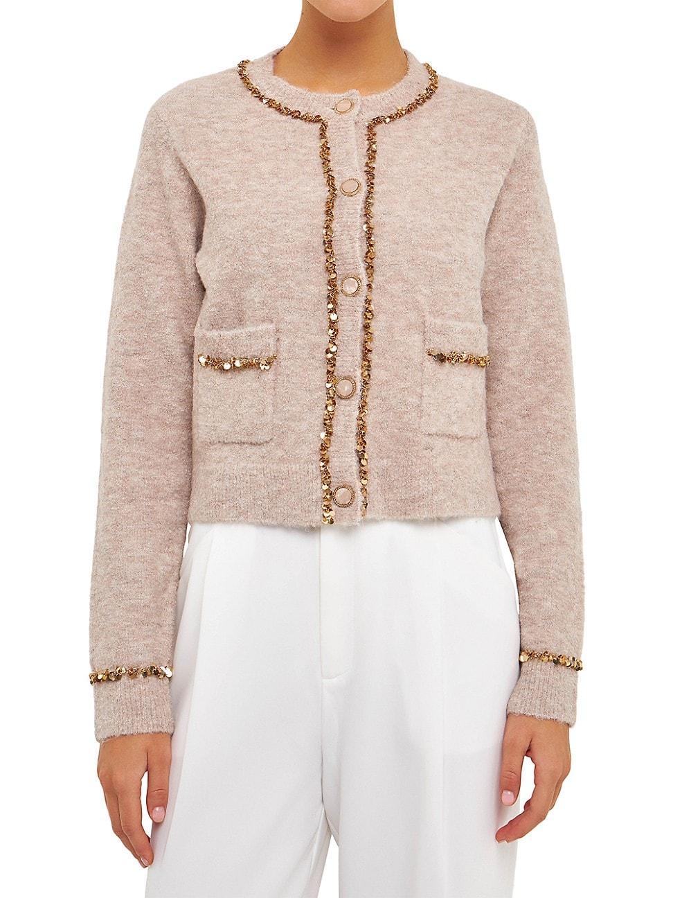 Womens Sequins Trim Cardigan Product Image