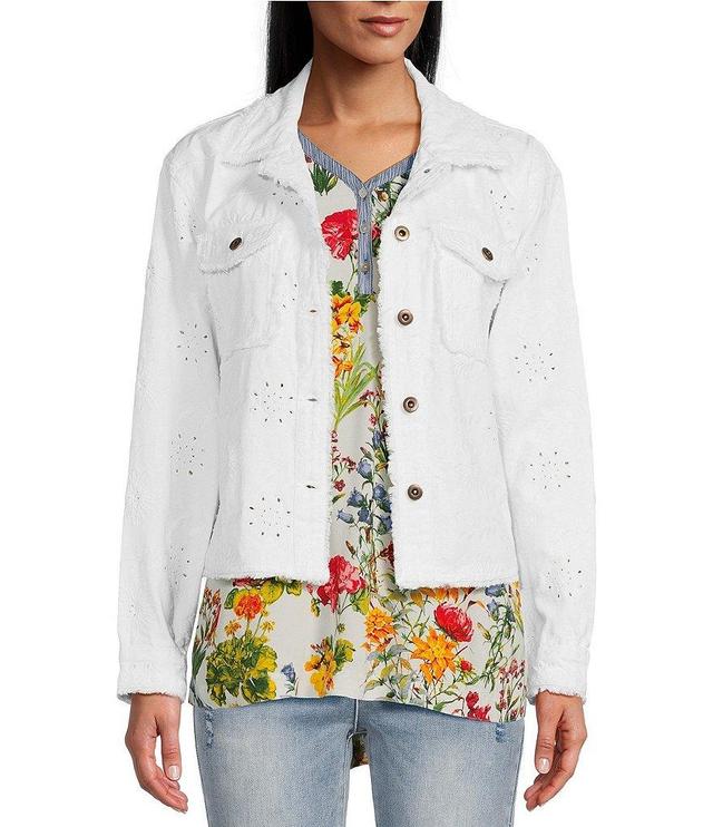 John Mark Point Collar Long Sleeve Button Front Eyelet Embroidery Jacket Product Image