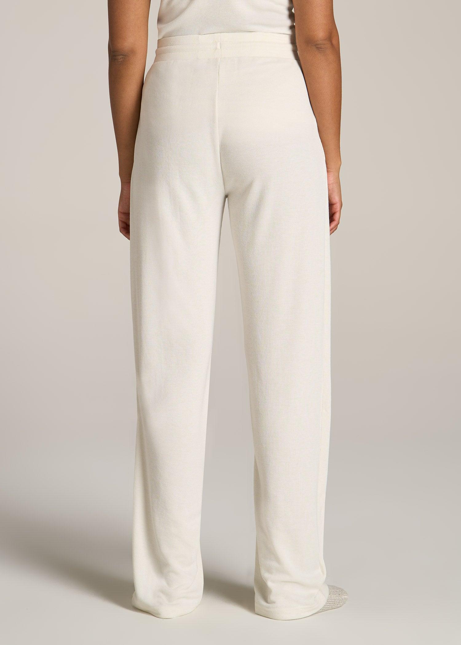 Open-Bottom Waffle Lounge Pants for Tall Women in White Alyssum Female Product Image