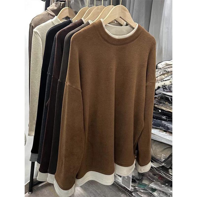 Long Sleeve Round Neck Mock Two Piece T-Shirt Product Image