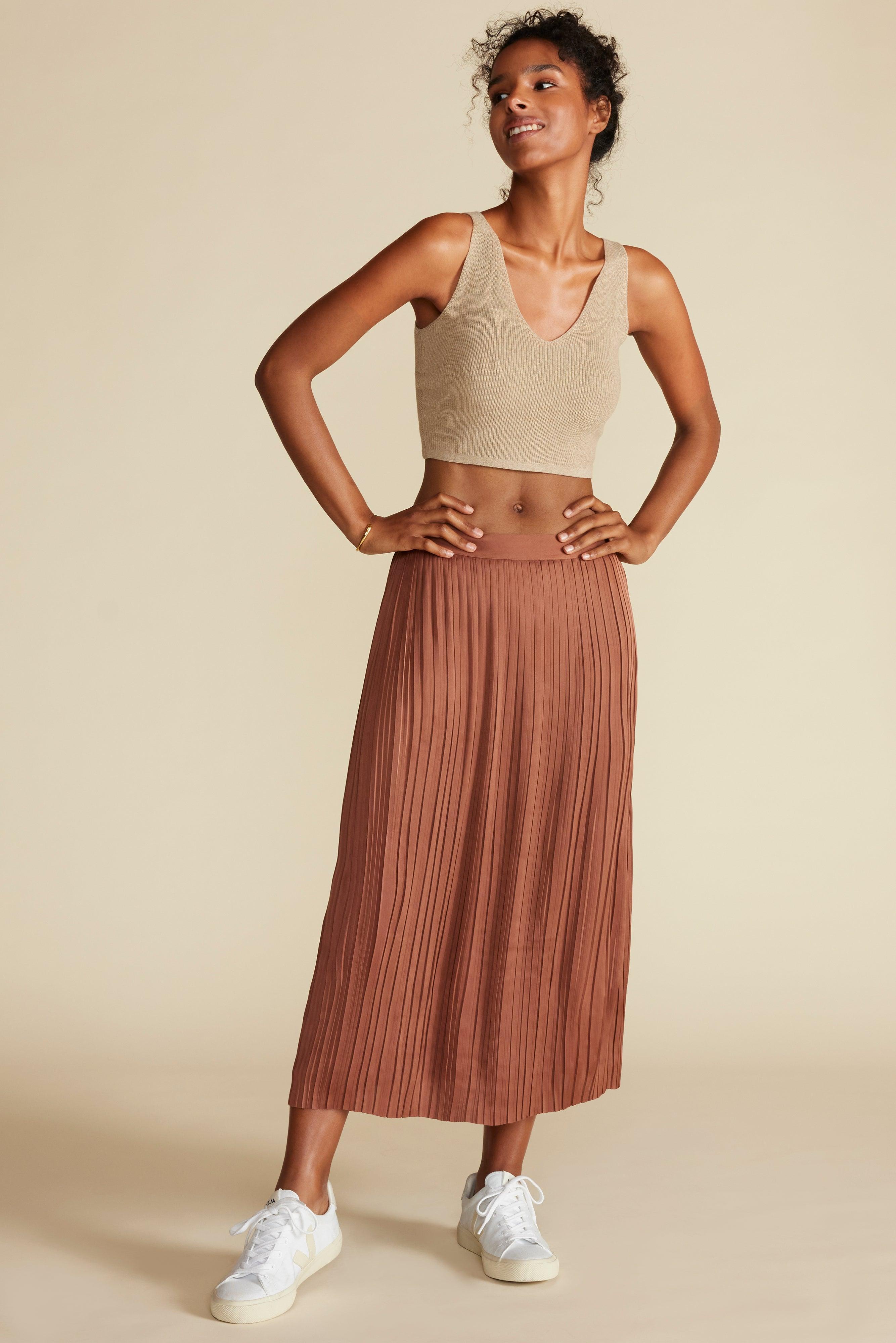 Blaze Pleated Recycled Sateen Skirt - Cafe Product Image